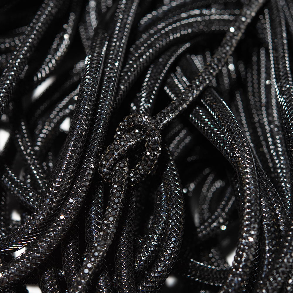 Черный стразовый шнур, черные кристаллы, 4мм