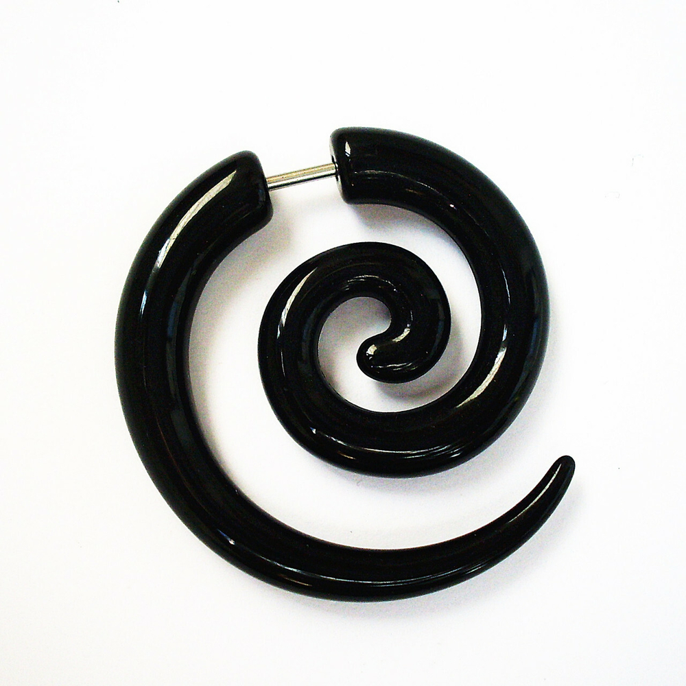 Серьга обманка растяжек ( улитка) для имитации пирсинга ушей. Черный акрил. Цена за пару