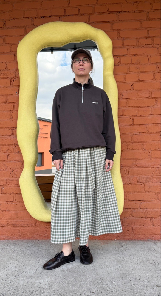 Юбка из хлопка, темно-оливковая клетка