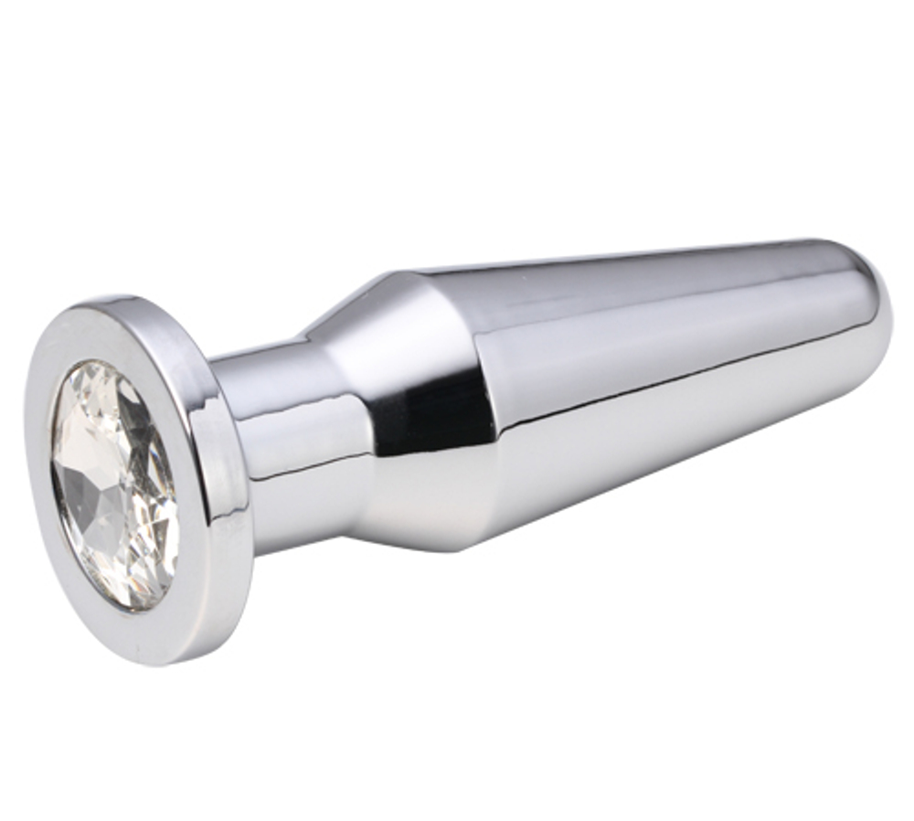 Серебристая втулка с прозрачным кристаллом - 10,2 см. (Цвет: прозрачный)