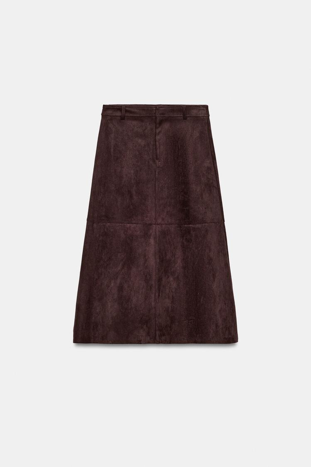 ZARA ЮБКА-КЛЁШ ИЗ ИСКУССТВЕННОЙ ЗАМШИ, ШОКОЛАДНО-КОРИЧНЕВЫЙ