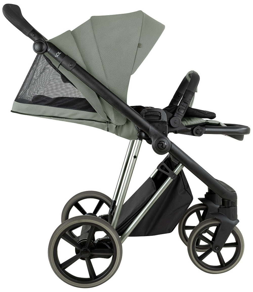 Детская коляска Roan Sol Vintage Luxury 2.0 3 в 1 с автокреслом Tutis Elo Lux EduSky Black VIN 02/SG Sage Green/Sage/руч.Black