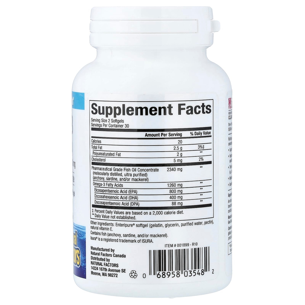 Natural Factors, RxOmega-3, 60 мягких таблеток (630 мг в 1 капсуле)