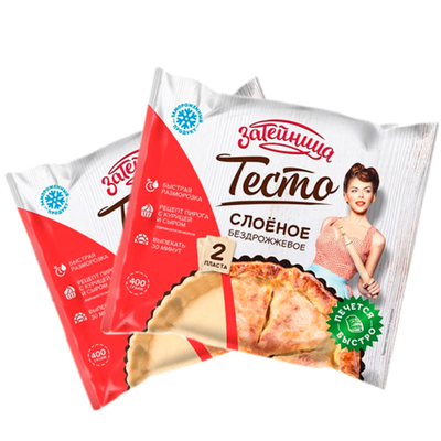 тесто слоеное Затейница БЕЗДРОЖЖЕВОЕ 400гр (1х12)
