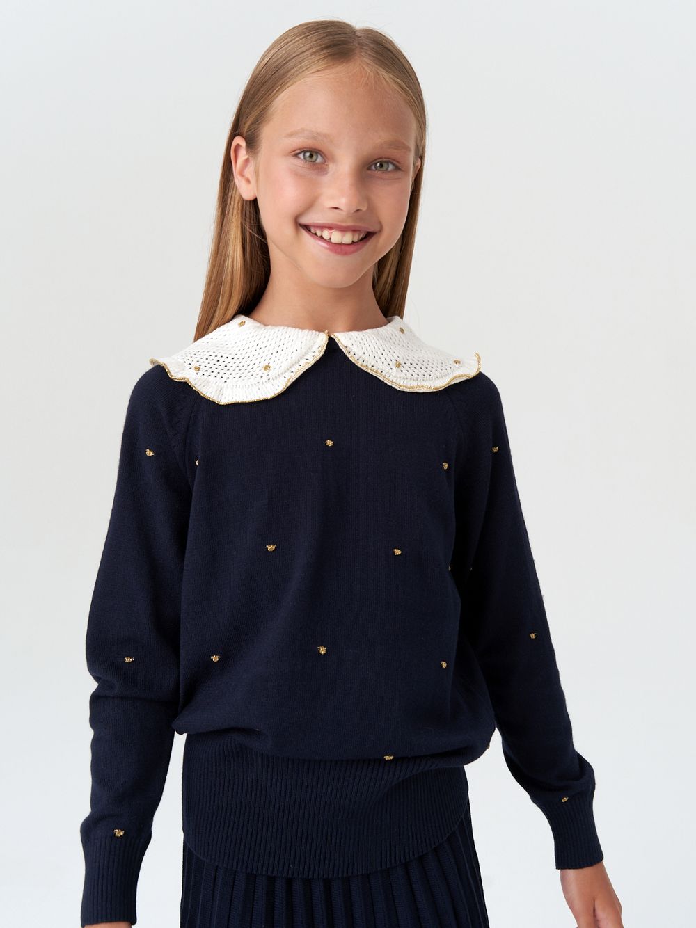 Джемпер для девочки с длинным рукавом AT977-1 синий-золотистый