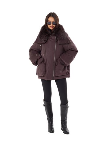 Шоколадная куртка из шерсти с накладными карманами и мехом