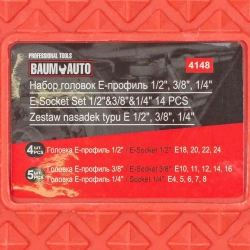 Головки Е-профиль, набор 14пр., 1/4'', 3/8'', 1/2'' Baum Auto##BaumAuto BM-4148