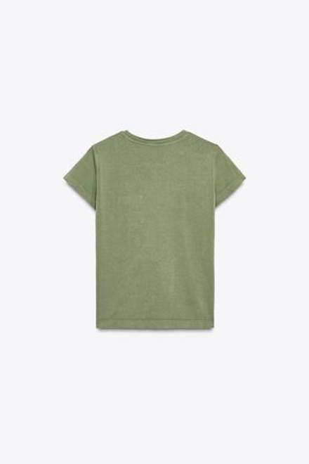 ZARA ФУТБОЛКА ИЗ ТКАНИ С ЭФФЕКТОМ ПОТЕРТОСТИ С КАРМАНОМ, ЗЕЛЕНЫЙ