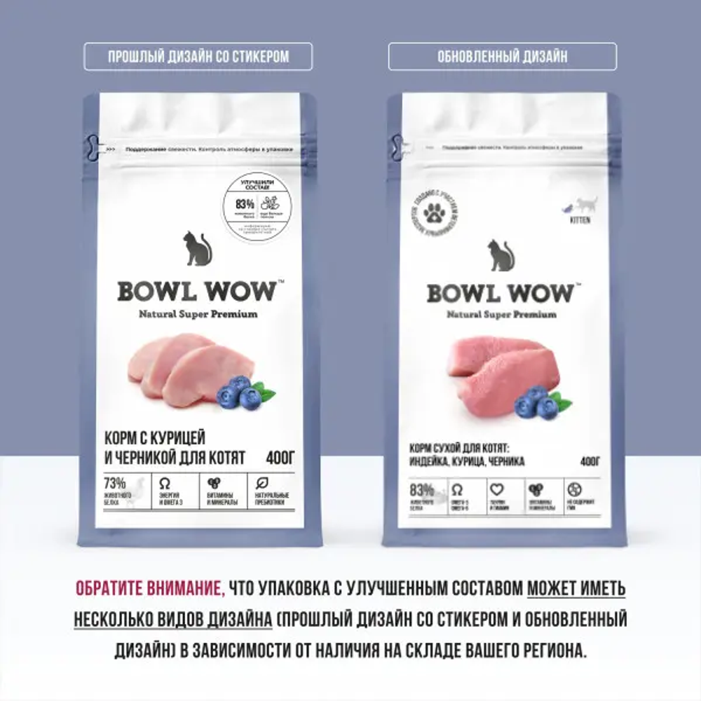 Bowl wow корм сухой для котят: индейка, курица, черника