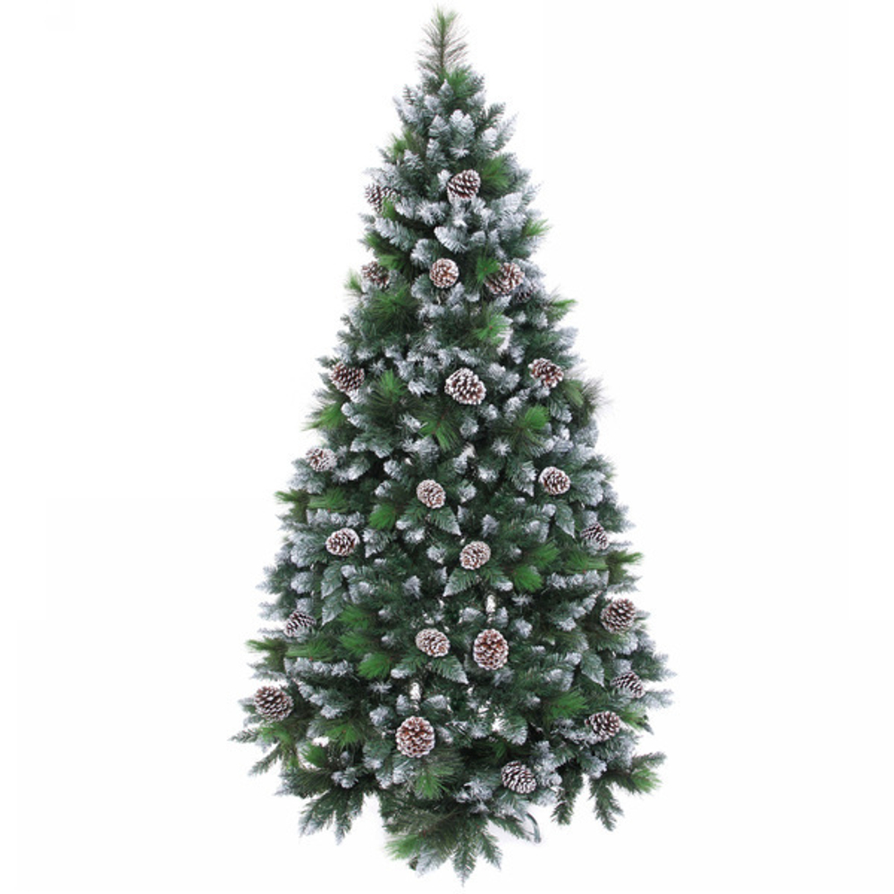 Ёлка «Сказочный лес» 270 см,ПВХ+леска, с белым напылением+шишки (2407 веток)