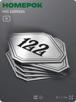 Номерок на дверь квартиры 122, для кабинета, офиса, шильдик 9 х 7 см, серебристый, Айдентика Технолоджи