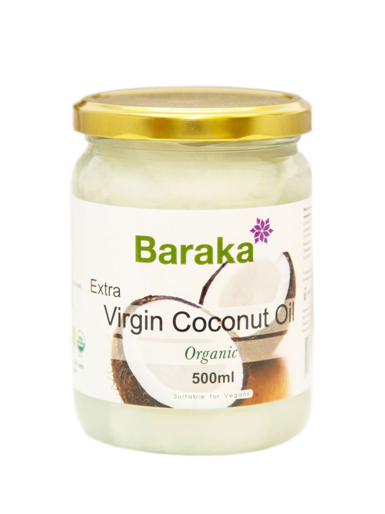 Baraka масло кокосовое нерафинированное, стеклянная банка, 500 г