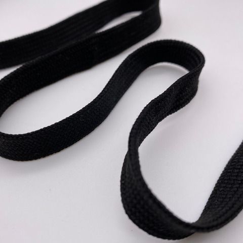 Шнур плоский черный, хлопок (ширина 1 см)