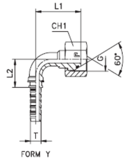 Фитинг DN 06 BSP (Г) 1/4 (90) (накидная гайка) (o-ring) CAST