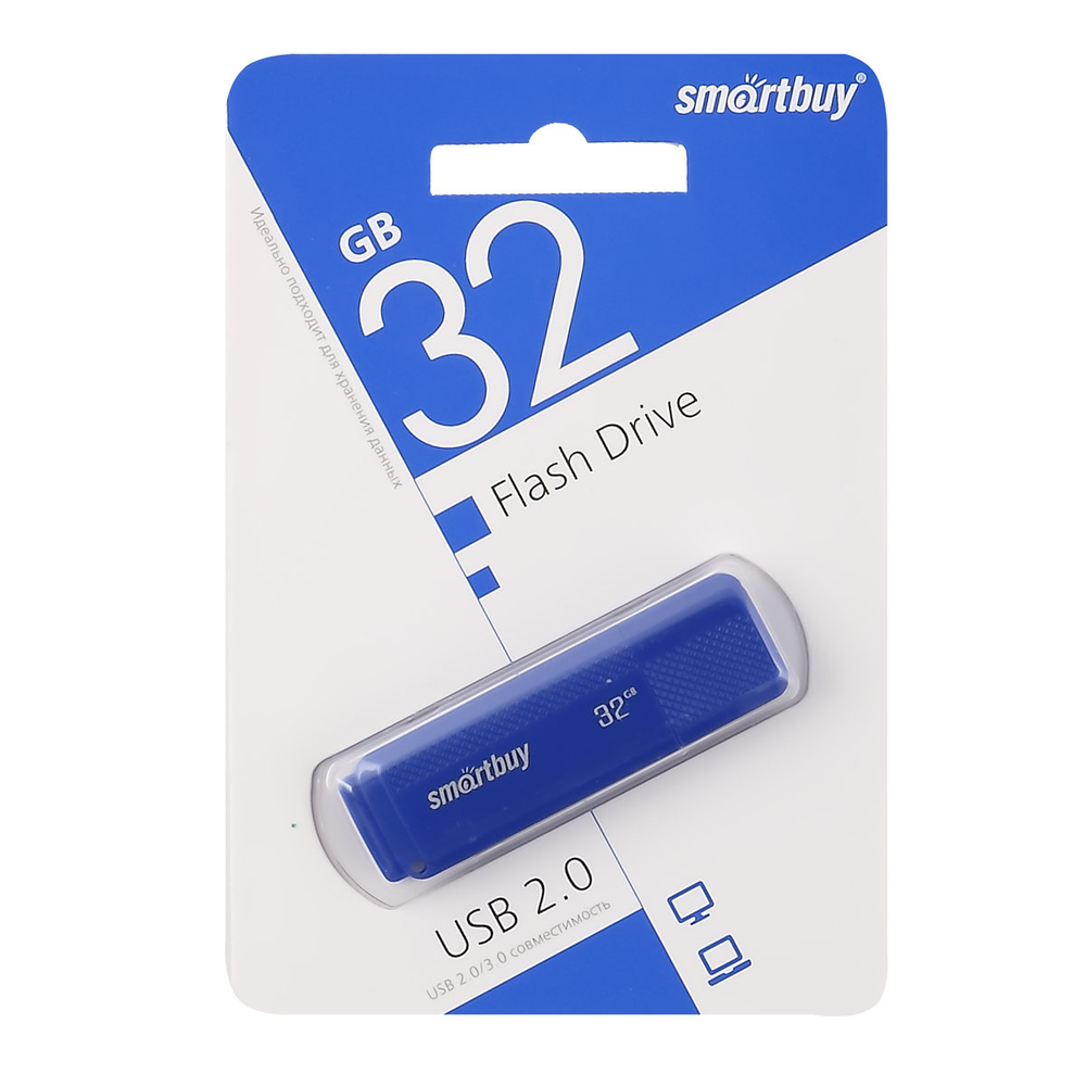 Память "Dock" 32GB, USB 2.0 Flash Drive, синий, Smart Buy