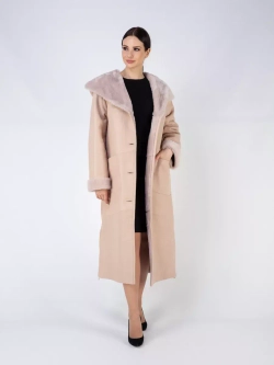 Дубленка зима натуральная с капюшоном длинная