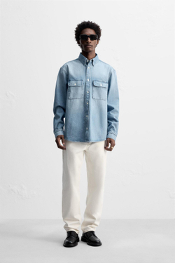 ZARА ДЖИНСОВАЯ РУБАШКА С КАРМАНАМИ, СИНИЙ