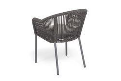 "Лион" стул плетеный из роупа, каркас из стали темно-серый (RAL7024) муар, роуп темно-серый круглый, ткань темно-серая 027