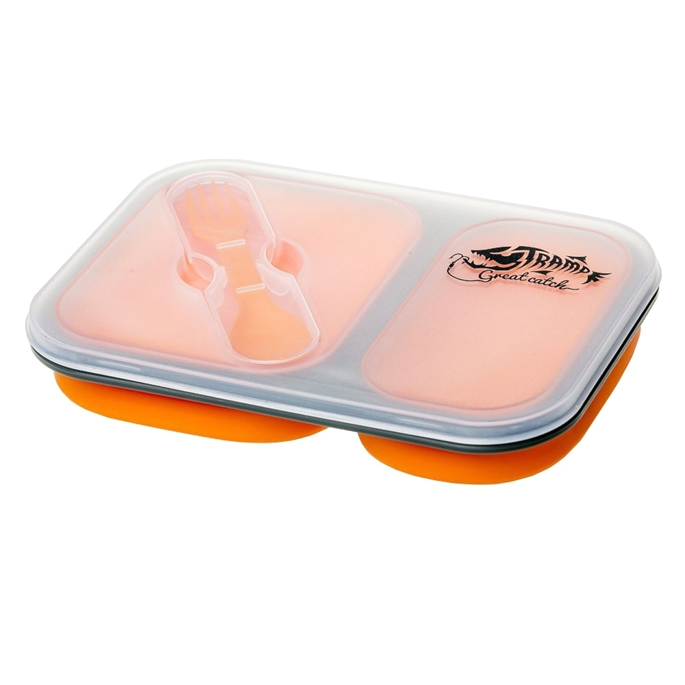 Tramp Контейнер силиконовый 2 отсека с ловилкой, TRC-090, оранжевый