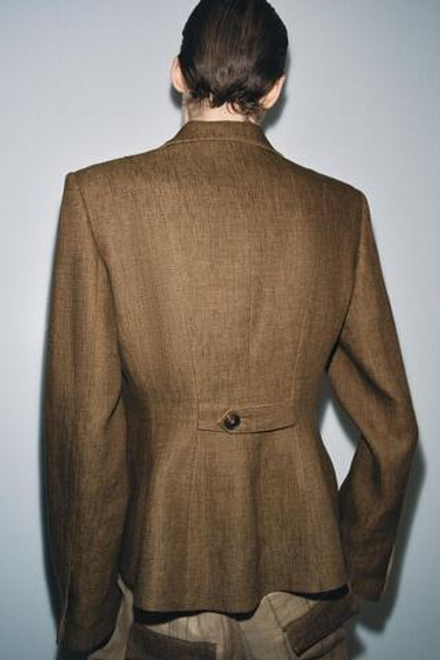 ZARA БЛЕЙЗЕР ИЗ СМЕСОВОГО ЛЬНА — ZW COLLECTION, КОРИЧНЕВЫЙ