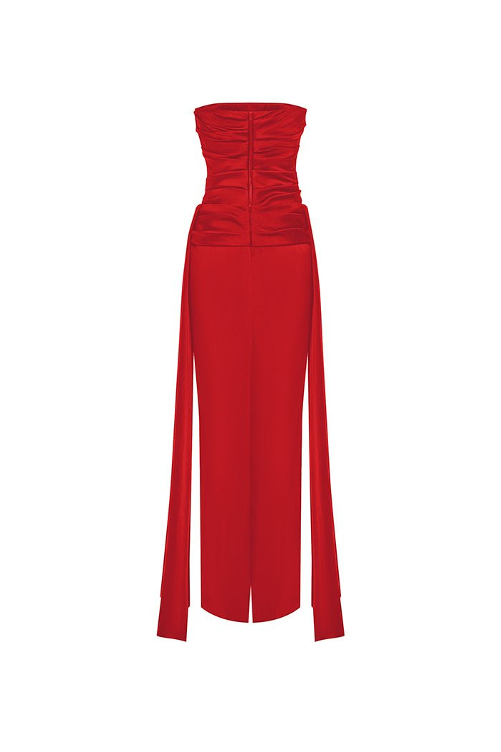 Платье макси драпированное из атласа со шлейфом