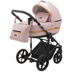 Детская коляска Adamex Rimini Deluxe 3 в 1 RI244 РОЗОВ.КОЖА+ ЗОЛОТО.ОТДЕЛКА