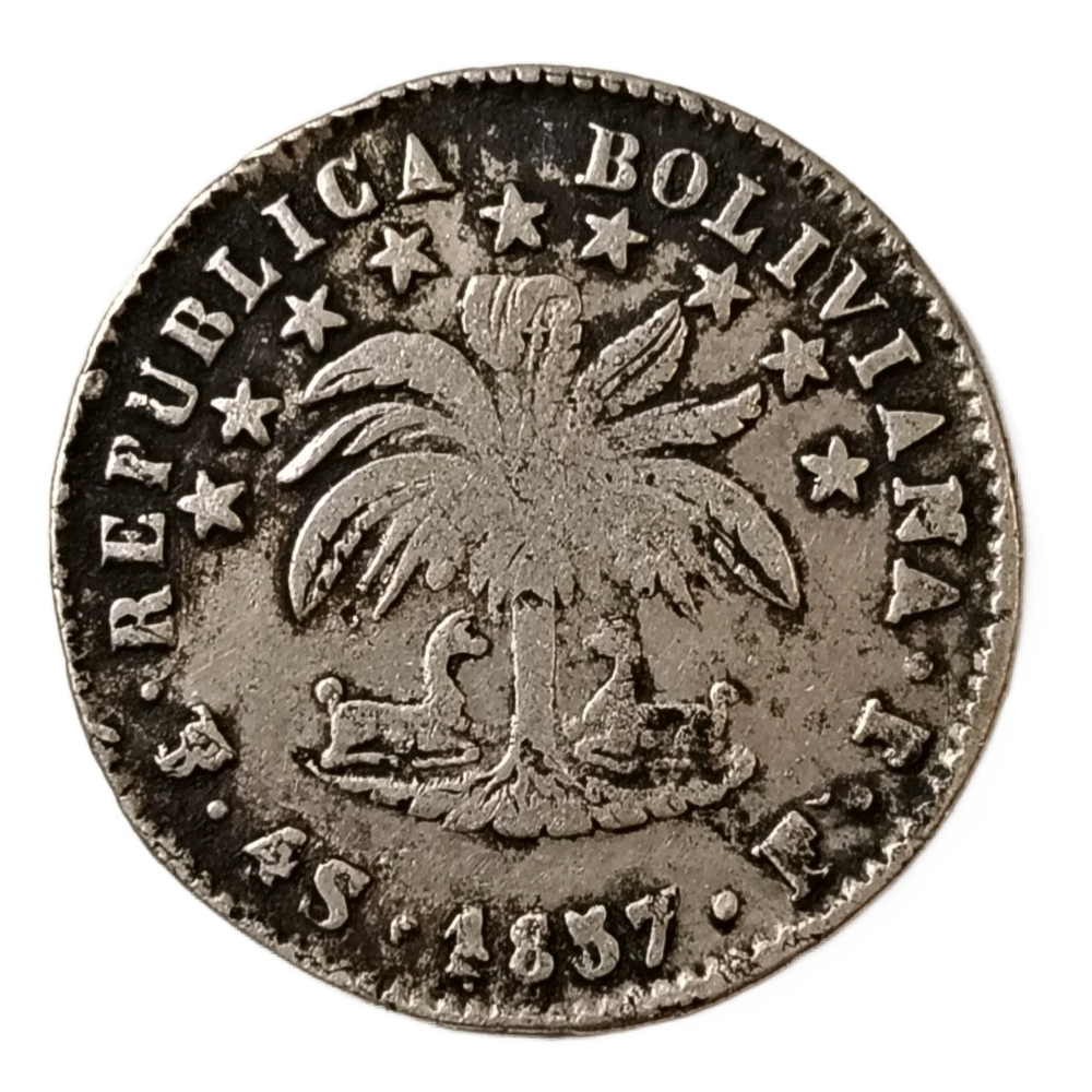 Монета Боливии 4 суэльдо 1857 год