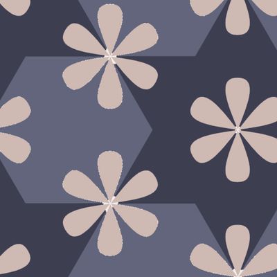 Star and flowers seamless geometrical pattern (Blue big)