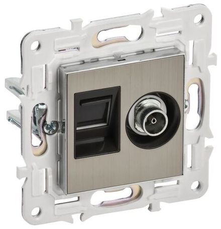 Розетка двойная TV+RJ45 кат.5E SKANDY SK-A14N никель IEK SK-AK20-1-K50