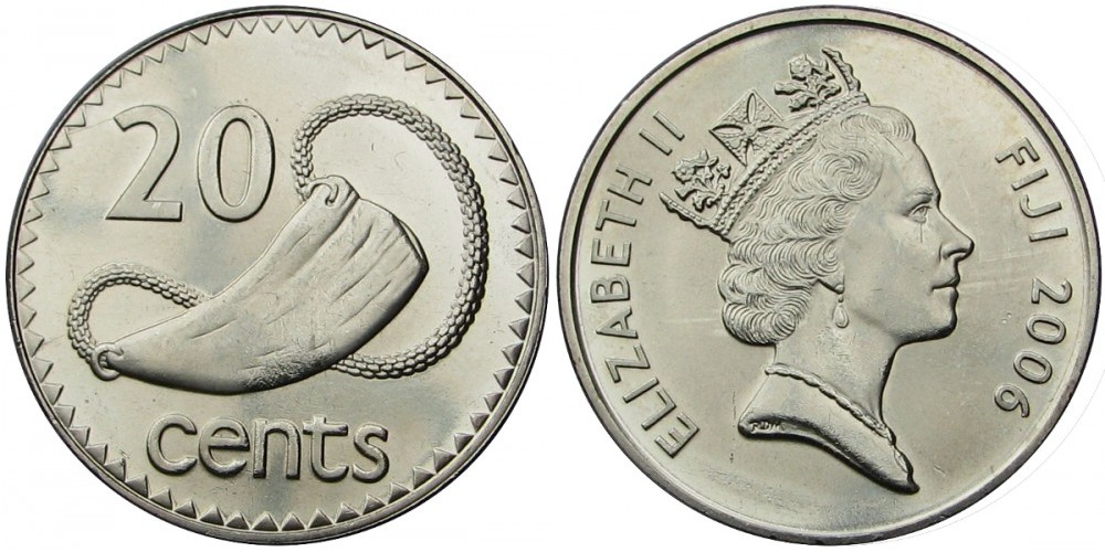 Фиджи 20 центов, 1990 - 2006 Королева Елизавета II XF