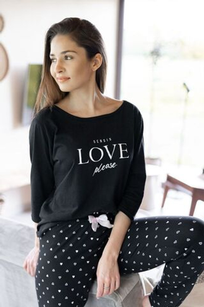 Хлопковая пижама Love Please (Размер: L) (Цвет: черный)
