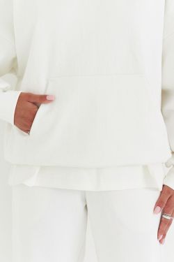 Худи свободного кроя из премиум футера цвета крем