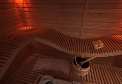 Сауна в сборе SAWO 1414RS-PA-G (1,4м х 1,4м, осина, полностью стеклянная стена, дизайн Piano, правая)