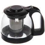 Чайник заварочный стеклянный 700 мл с металлическим ситом, цвет черный