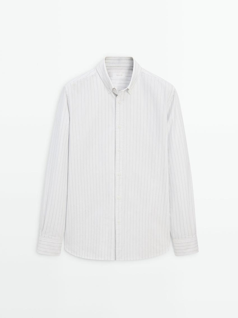 Massimo Dutti Рубашка из поплина в полоску, белый