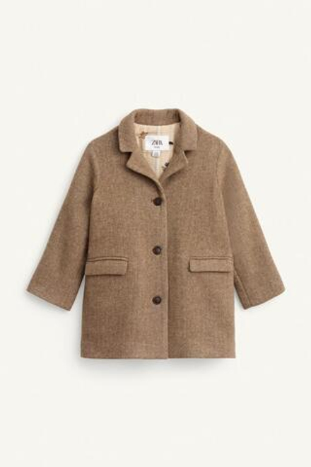 ZARA ПАЛЬТО ИЗ СМЕСОВОЙ ШЕРСТИ, ТЕМНО-БЕЖЕВЫЙ