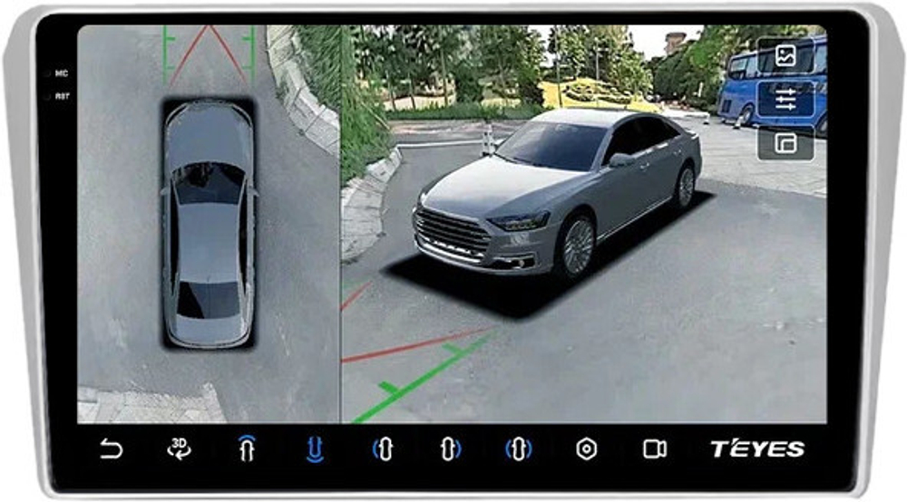 Магнитола для Toyota Avensis T250 2003-2009 (рамка серебро) - Teyes CC3-2K-360 на Android 10, 2K QLED, 6Гб+128Гб, CarPlay, 4G SIM-слот, 4 камеры в комплекте