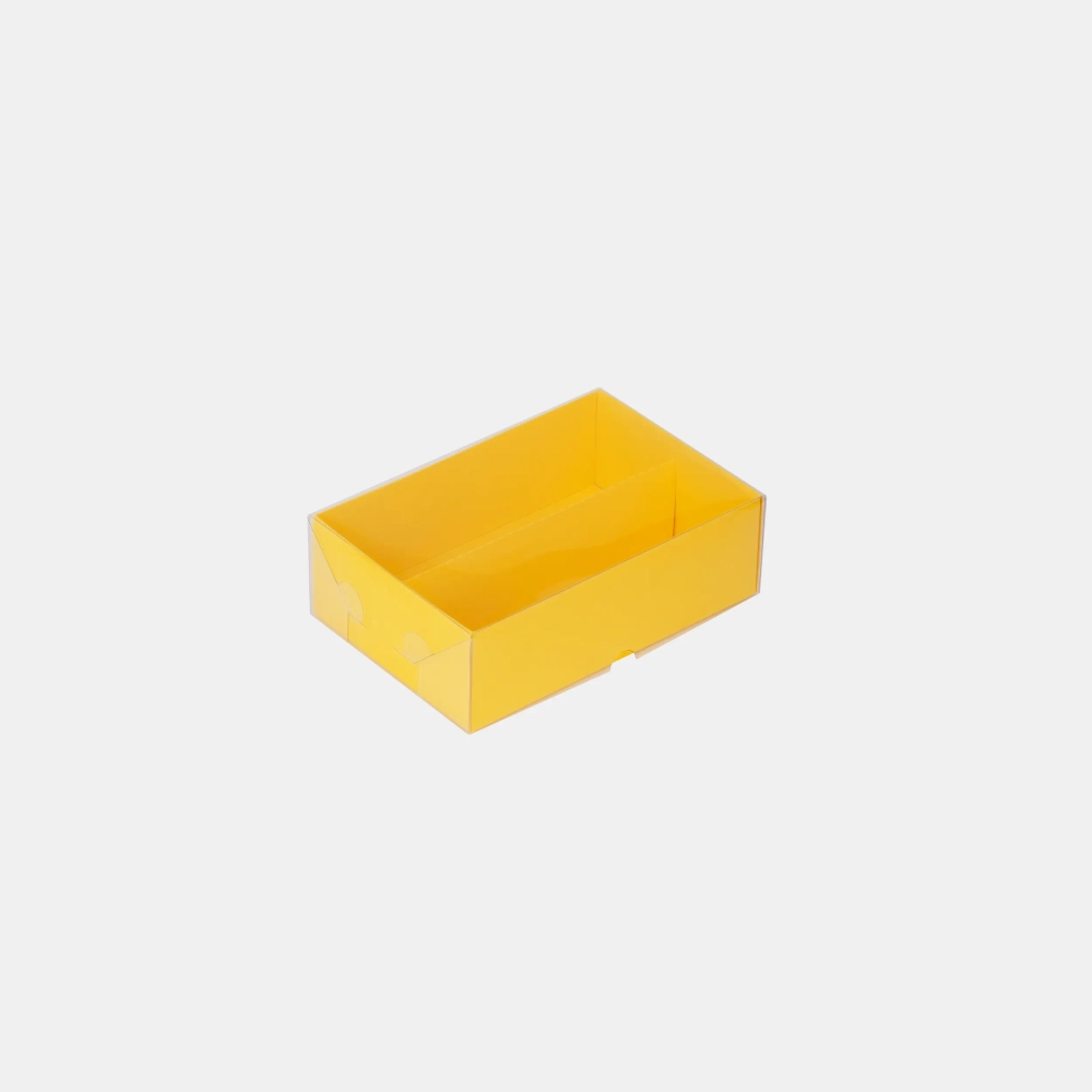 Коробка для макаронс в 2 ряда, с пластиковой крышкой 171*114*55 мм (желтый)