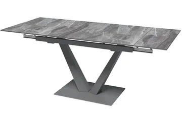 Стол "МАЛИБУ" 120-180, керамика Italian Light Grey глянцевый, R-6, опоры черный муар