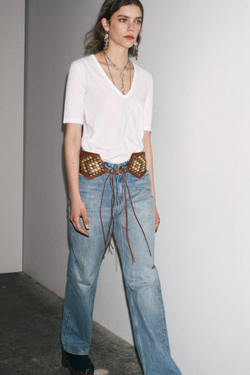 ZARA ТОП С V-ОБРАЗНЫМ ВЫРЕЗОМ, БЕЛЫЙ