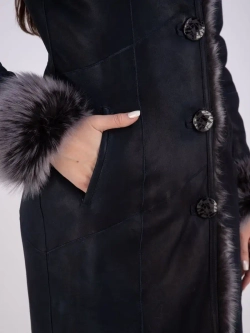 Дубленка натуральная с капюшоном длинная Турция