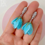 LEFIREL' Серьги серебряные женские "Элайна" с цветами из муранского стекла / ювелирные украшения из родированного серебра 925