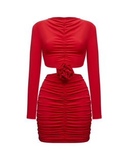 Платье со сборкой и декором "Роза", красный