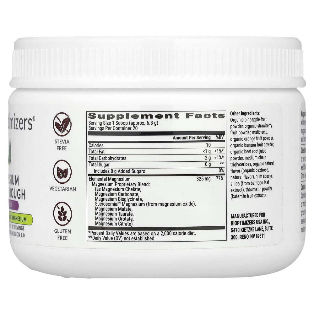 BIOptimizers, Magnesium Breakthrough, Fruit Punch, 126 г (4,4 унции)