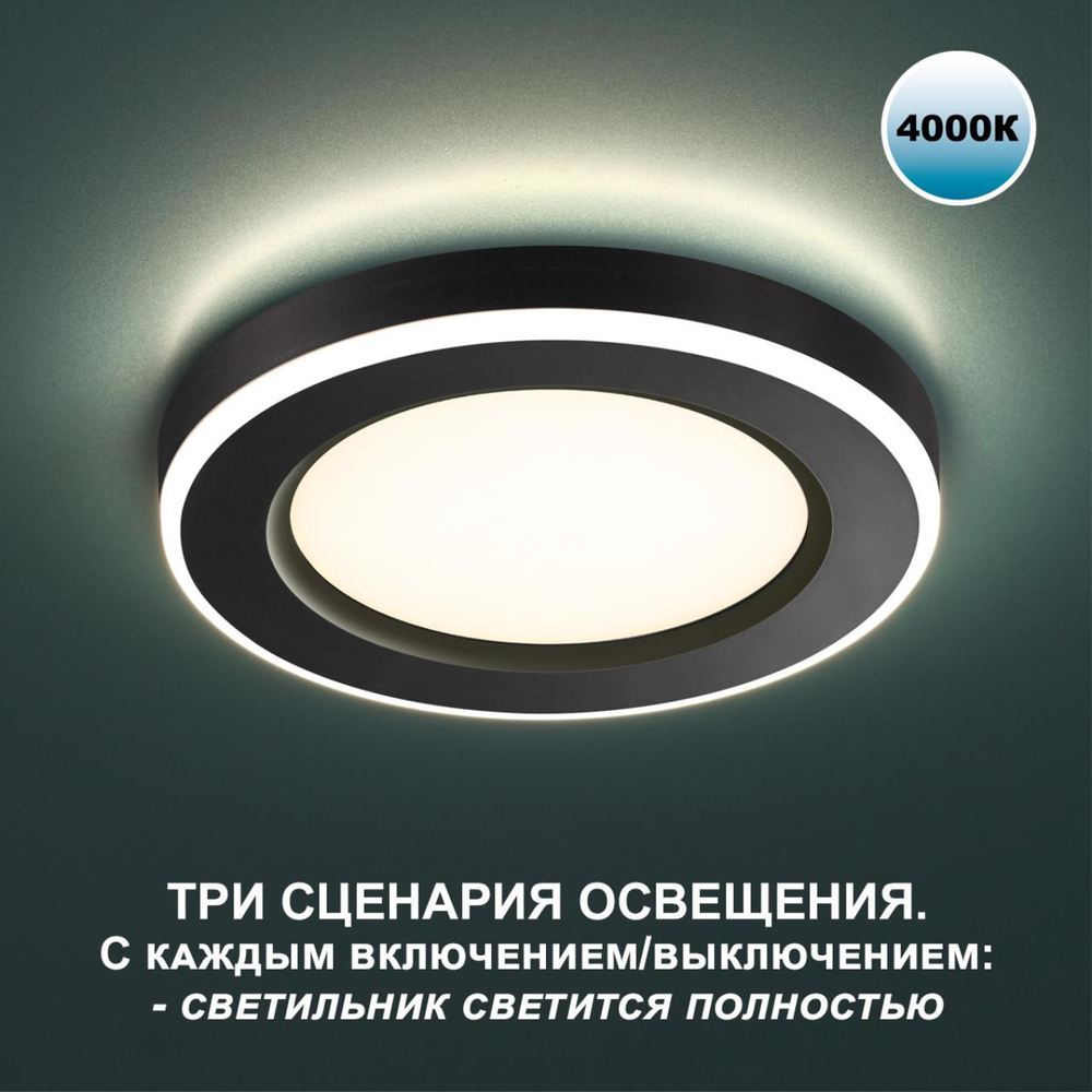 359013 SPOT NT23 498 черный Светильник встраиваемый светодиодный (три сценария работы) IP20 LED 4000К 6W+3W 100-265V 630Лм SPAN