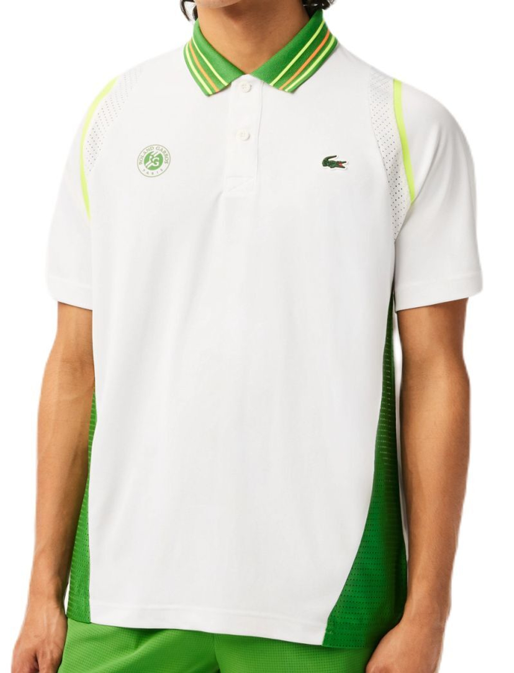Мужское теннисное поло Lacoste Sport Roland Garros Edition Ultra-Dry Two Tone Polo Shirt - white/green