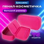 Пенал-косметичка BRAUBERG 1 отделение органайзер полиэстер 22х11 5x6 см красный (2 штуки в упаковке)