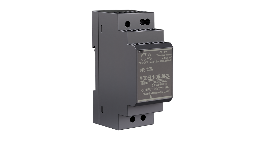 Источник питания PROMPOWER HDR-30-24, на вых. 24 В DC, 1.5А, 36Вт. Вх. 85-264В AC (120-370 В DC)