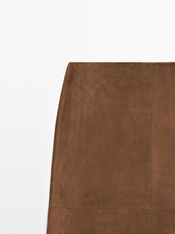 Massimo Dutti Юбка миди из замши, коричневый