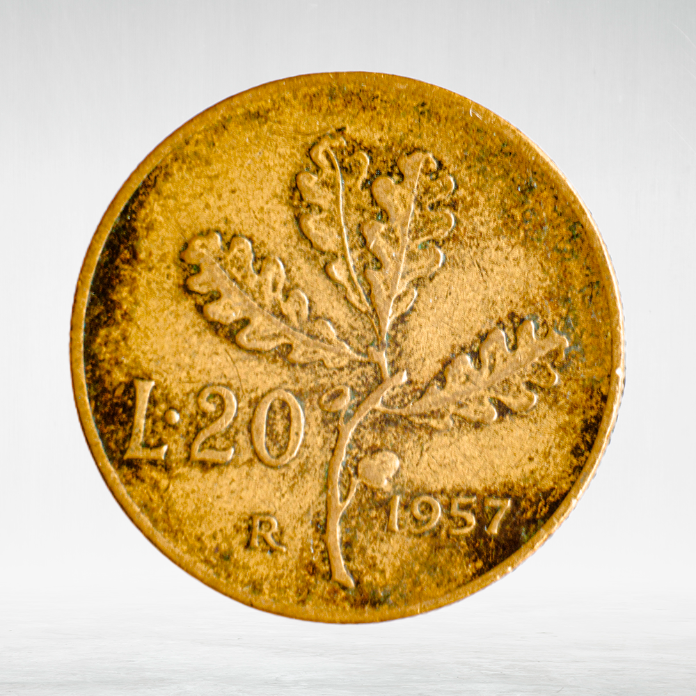 Italy 20 Lire 1957 R "Oak Branch", VF